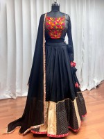 Black Viscose Rayon Readymade Navratri Lehenga Choli